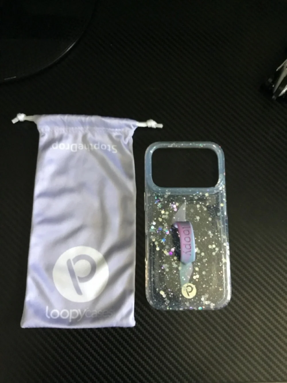 Loopy Case Clear Glitter Phone Case with Lavender Loopy Strap - Picture 1 of 2